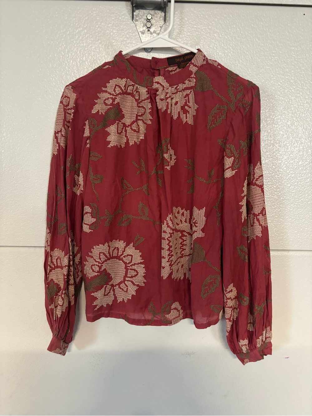 Bohemian Red Floral High-Neck Blouse